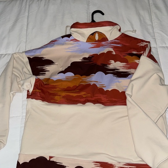 Free People Movement Daybreak Sweatshirt Jacket HalfZip SunsetPrint Ivory S NWT - Picture 3 of 7